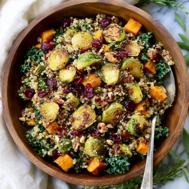 Warm Fall Quinoa Salad with Roasted Sweet Potatoes, Cauliflower, and Brussels Sprouts Recipe
