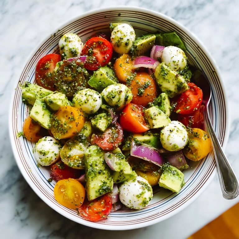 Tomato Cucumber Avocado Salad with Mozzarella and Basil Pesto Recipe